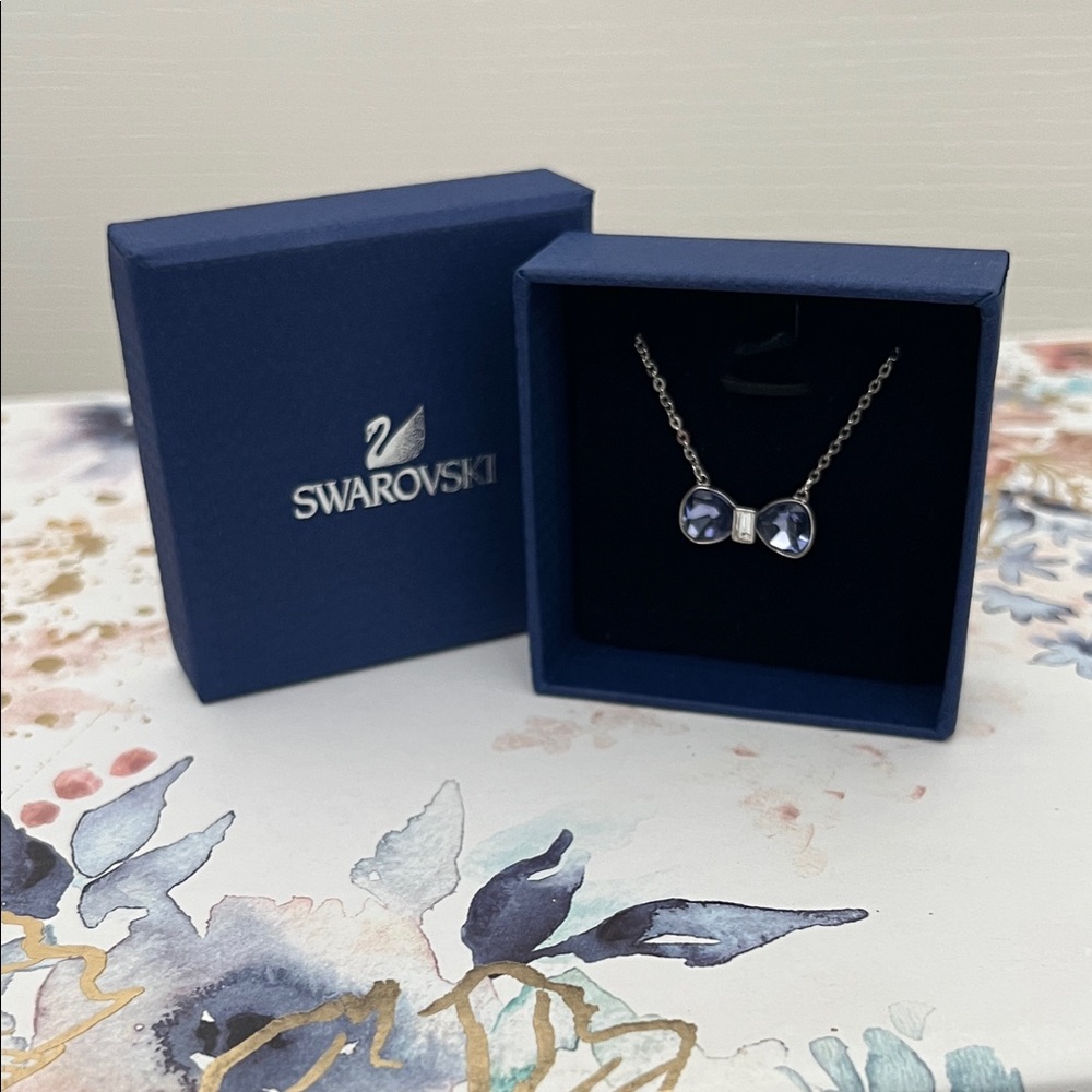 Swarovski Silver Necklace with Deep Blue/Purple Bow